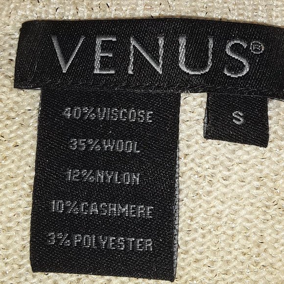 Venus SZ SM Cream Gold Sparkle Sequin Waist Cuffs Cashmere Wool Crop Sweater - Picture 5 of 6